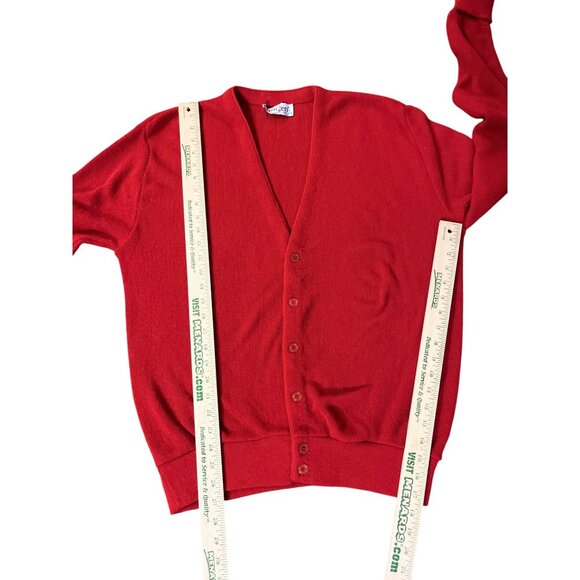 Vintage Jantzen Red Cardigan Mens L USA Made 70s 80s Classic Knit Sweater Used - Picture 10 of 12